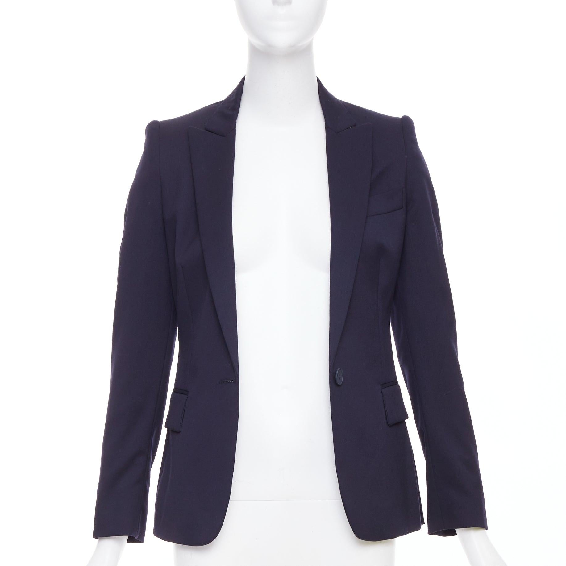 Nero Stella McCartney in lana navy, blazer monopetto con tasche ad aletta IT34 XXS in vendita
