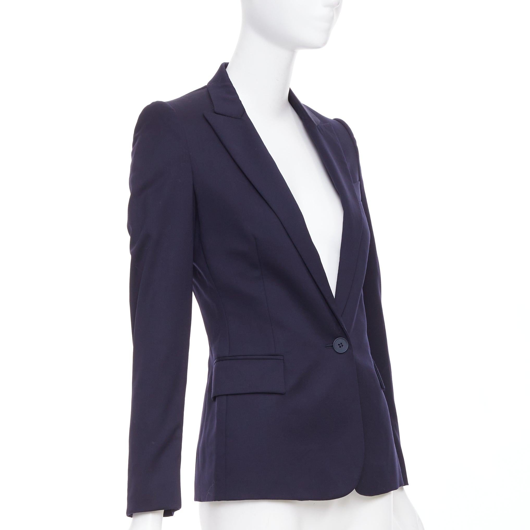Stella McCartney in lana navy, blazer monopetto con tasche ad aletta IT34 XXS In condizioni ottime in vendita a Hong Kong, NT