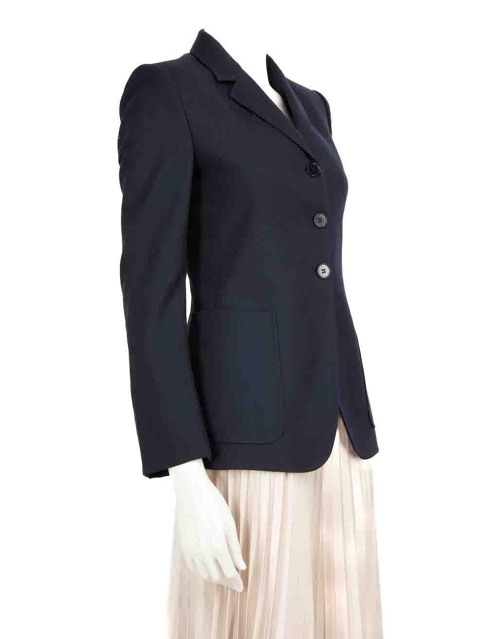 CONDITION is Very good. Hardly any visible wear to blazer is evident on this used Stella McCartney designer resale item.
 
 
 
 Details
 
 
 Navy
 
 Wool
 
 Blazer jacket
 
 Single breasted
 
 Shoulder padded
 
 2x Front side pockets
 
 
 
 
 
 Made