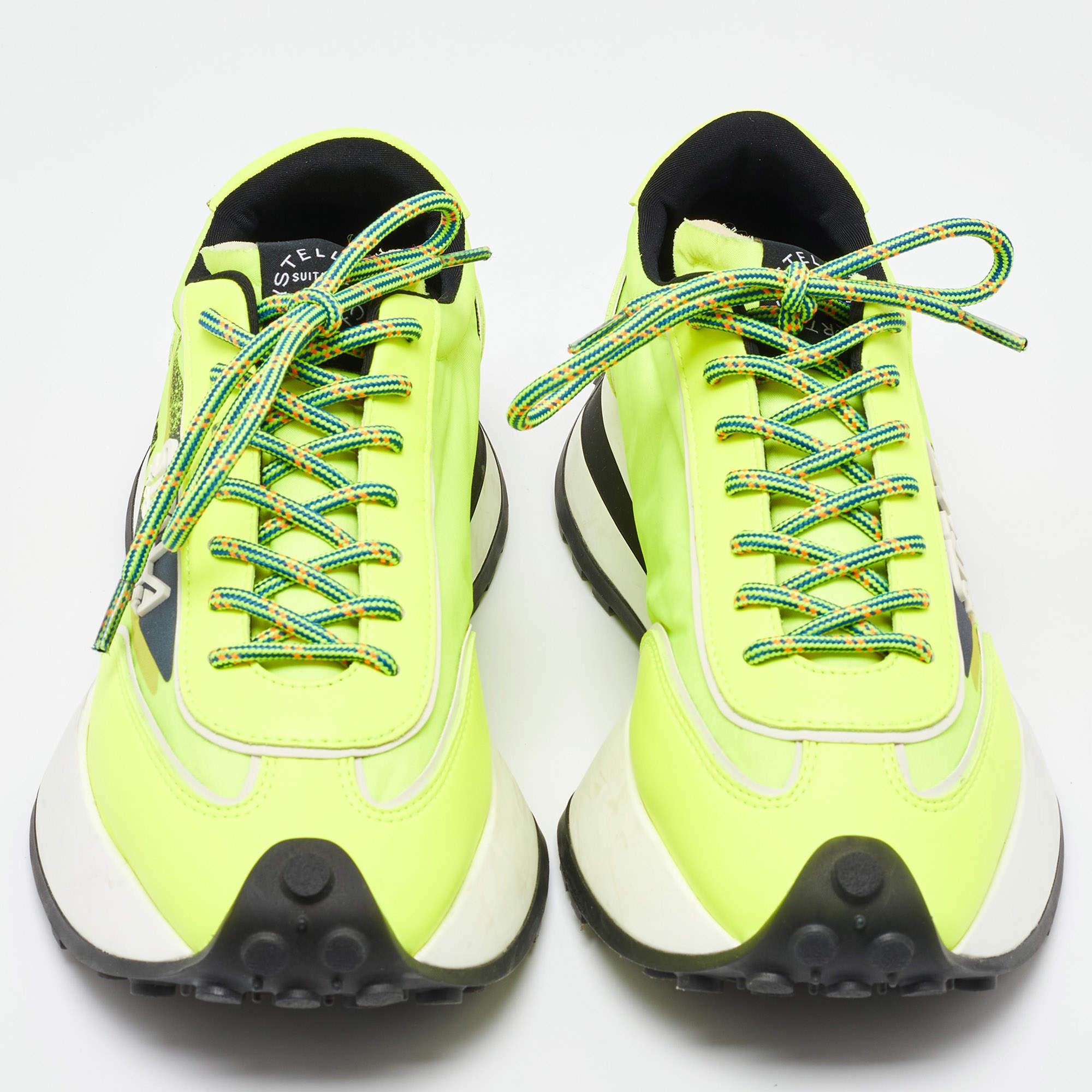 Green Stella McCartney Neon Yellow Fabric and Leather Reclypse Sneakers Size 39