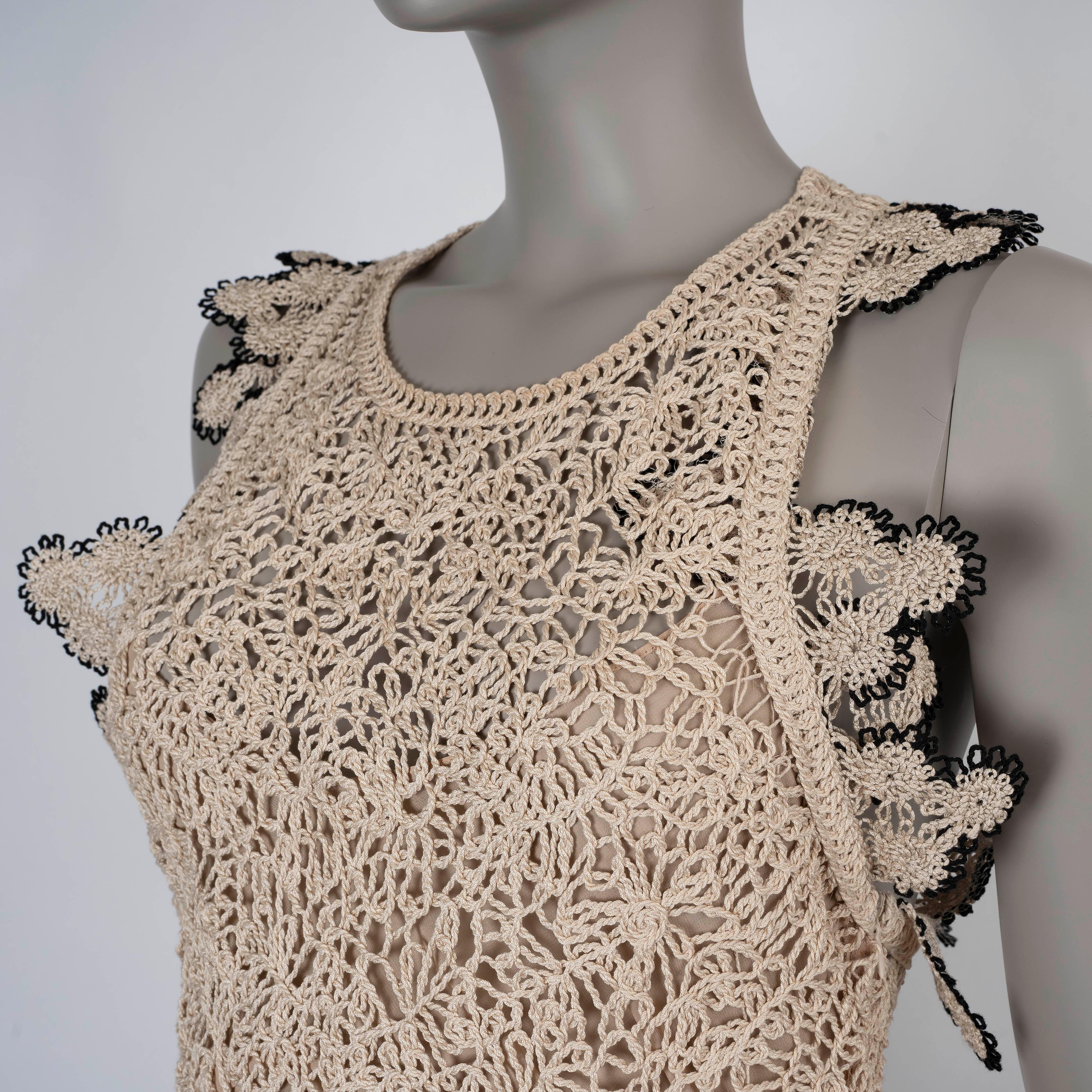 Women's STELLA MCCARTNEY nude cotton 2020 CROCHET LACE MIDI Dress S For Sale
