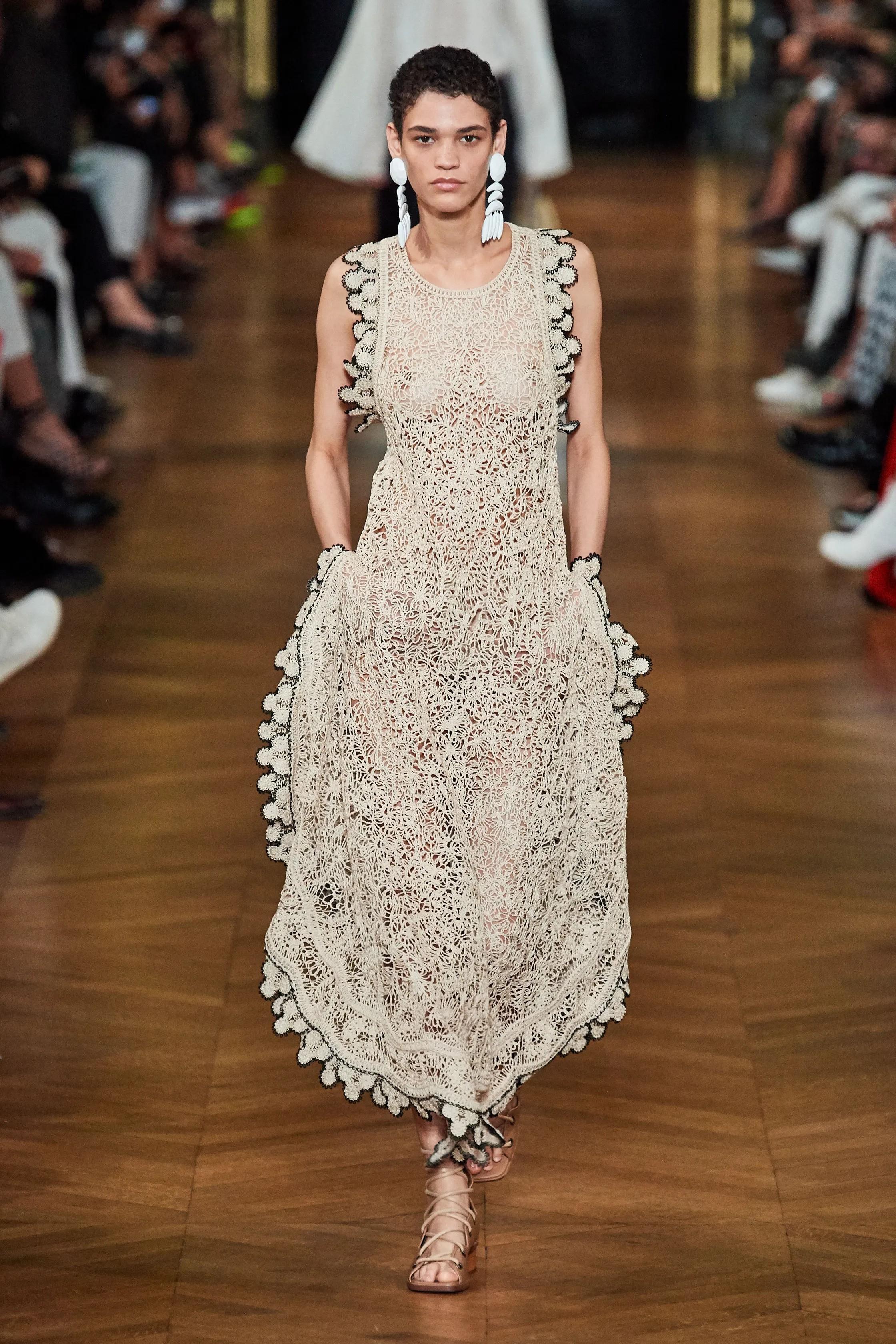 STELLA MCCARTNEY nude cotton 2020 CROCHET LACE MIDI Dress S For Sale 3