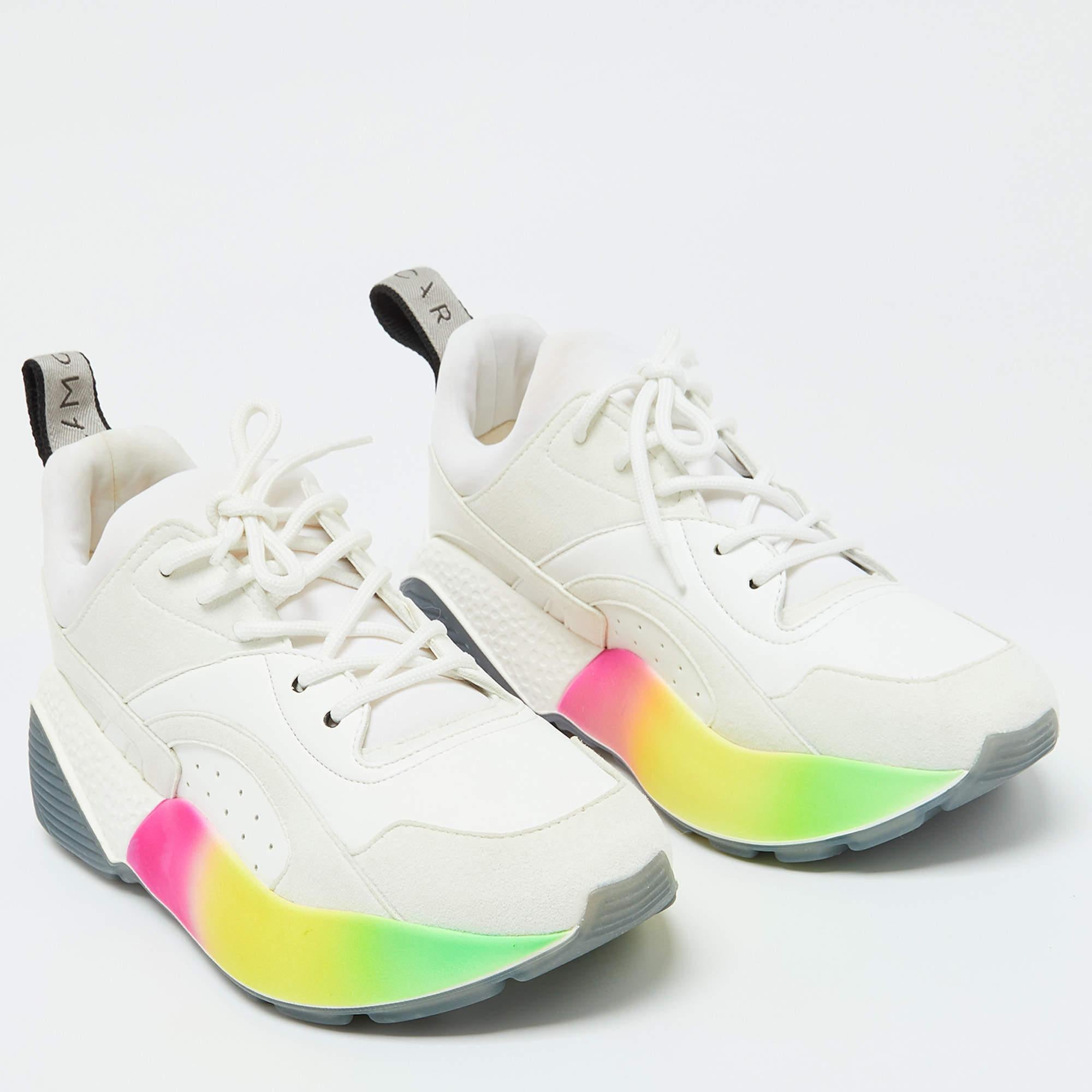 Stella McCartney Off White Faux Leather Suede Eclypse Lace Up Sneakers Size 38 In Good Condition In Dubai, Al Qouz 2