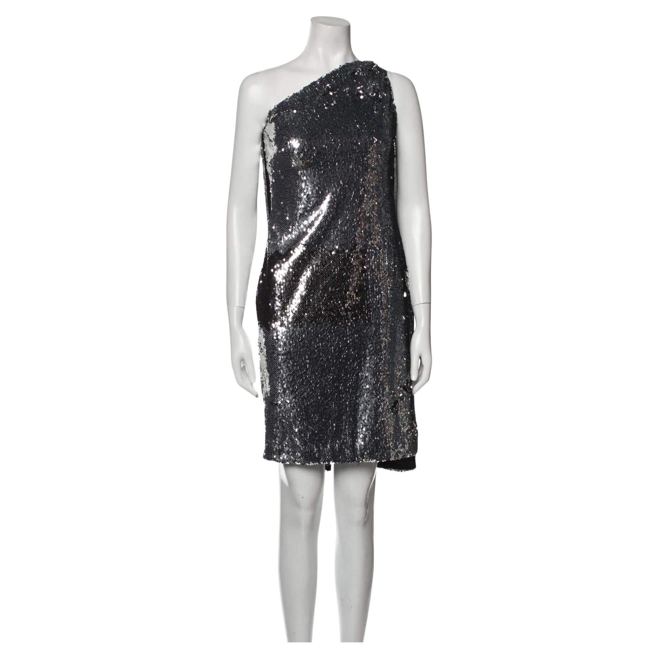 Stella Mccartney One-shoulder Silver Sequin Mini Dress