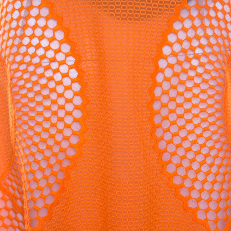 Women's Stella McCartney Orange Cotton and Mesh Lace Scalloped A Line Skirt M