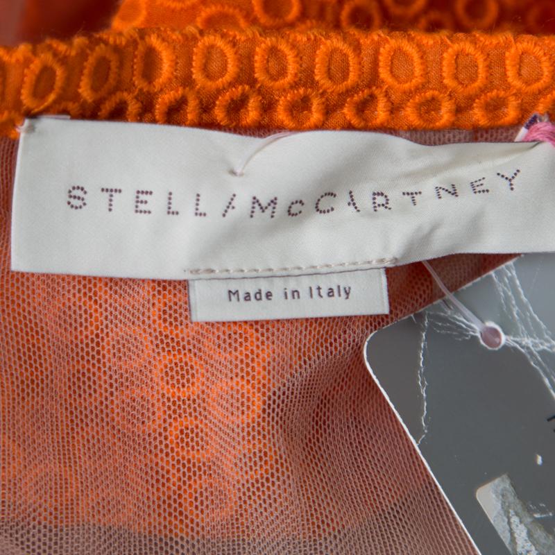 Stella McCartney Orange Cotton and Mesh Lace Scalloped A Line Skirt M 1