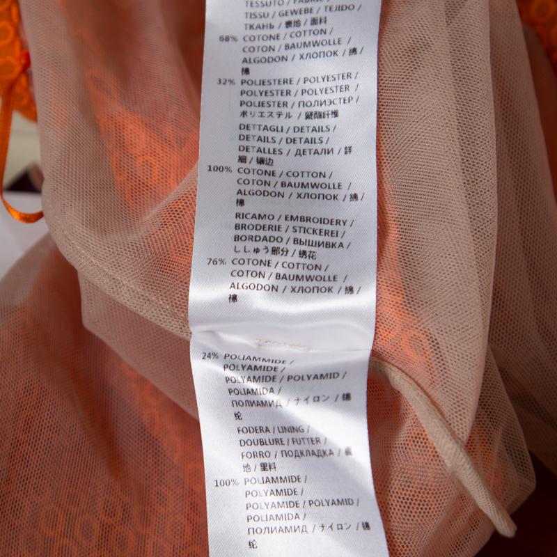 Stella McCartney Orange Cotton and Mesh Lace Scalloped A Line Skirt M 3