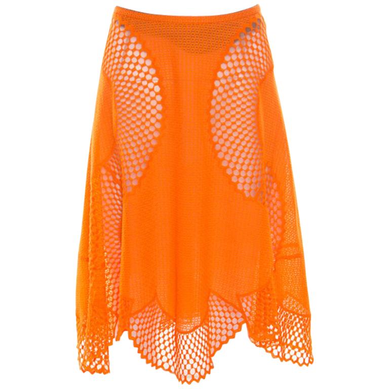 Stella McCartney Orange Cotton and Mesh Lace Scalloped A Line Skirt M