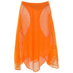 Stella McCartney Orange Cotton and Mesh Lace Scalloped A Line Skirt M