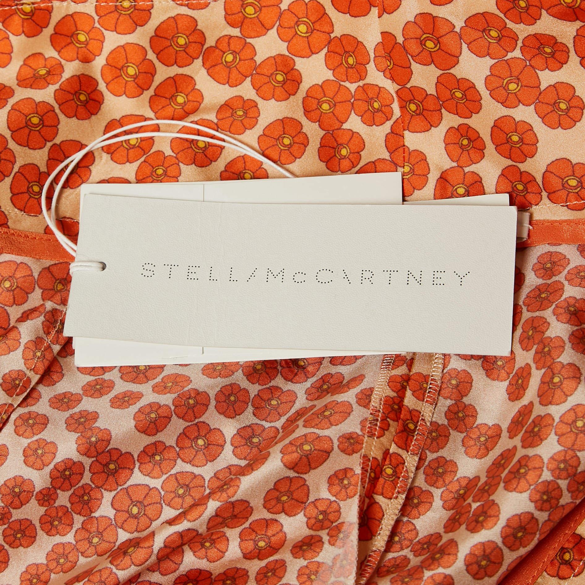 Stella McCartney - Pantaloni in seta con stampa floreale arancione S in vendita 1