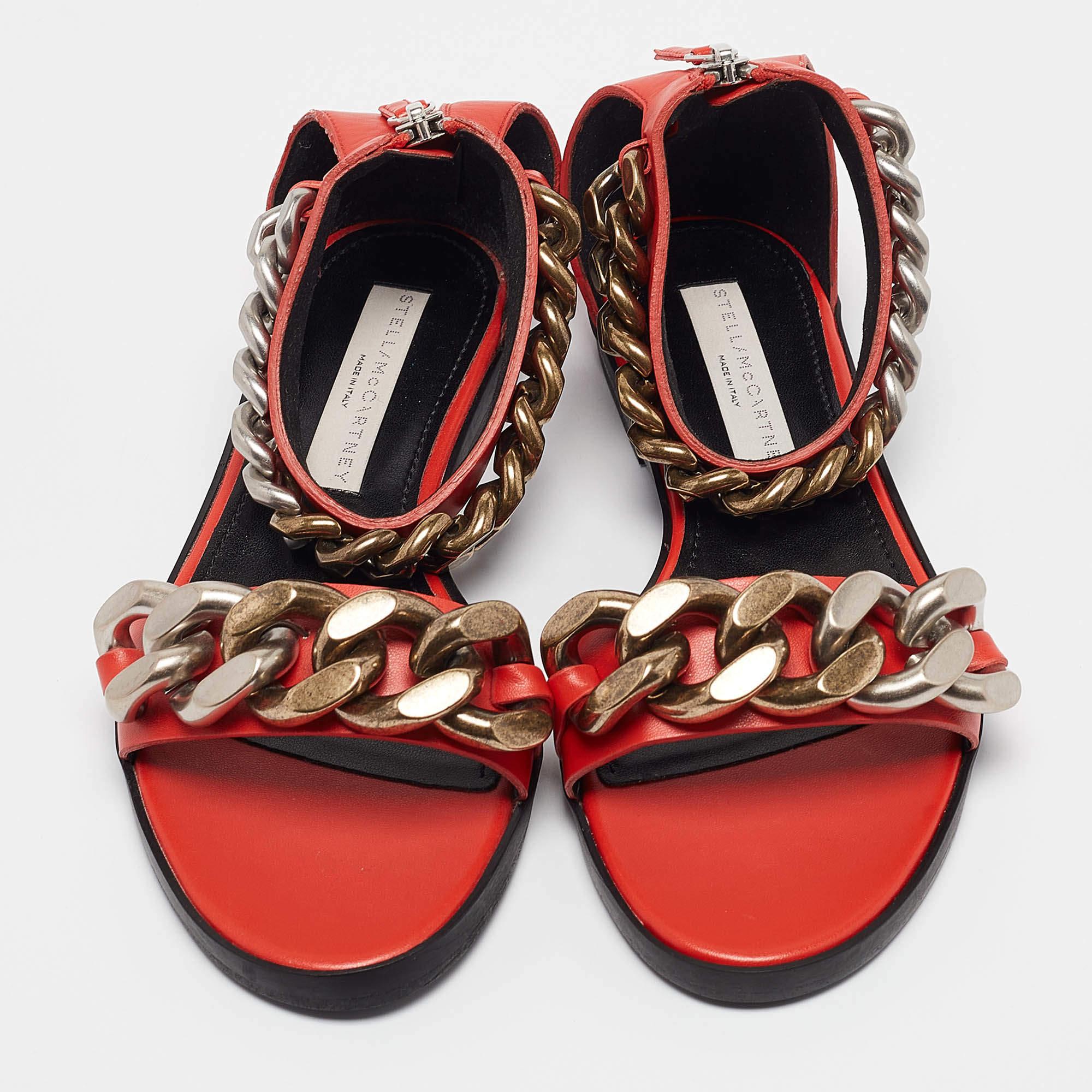 Pink Stella McCartney Orange Faux Leather Falabella Flat Sandals Size 36 For Sale