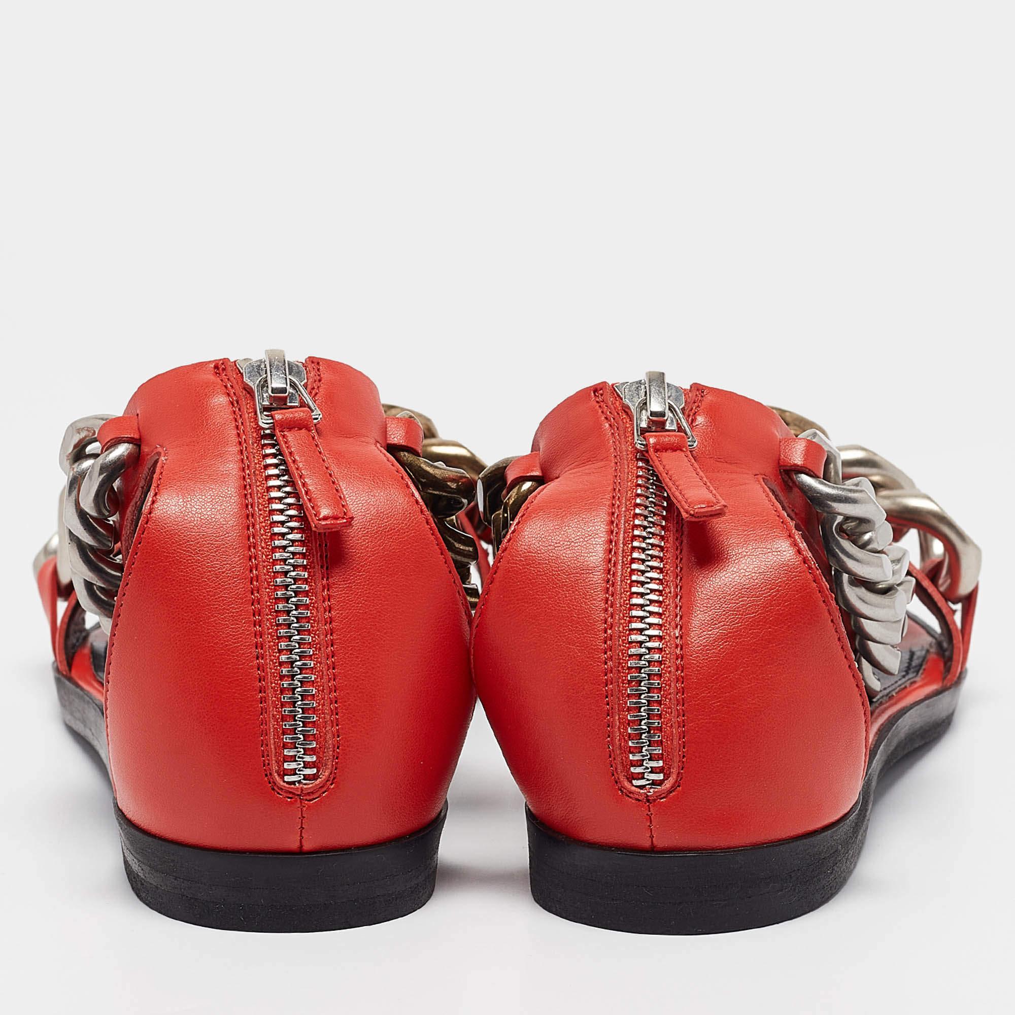 Women's Stella McCartney Orange Faux Leather Falabella Flat Sandals Size 36 For Sale