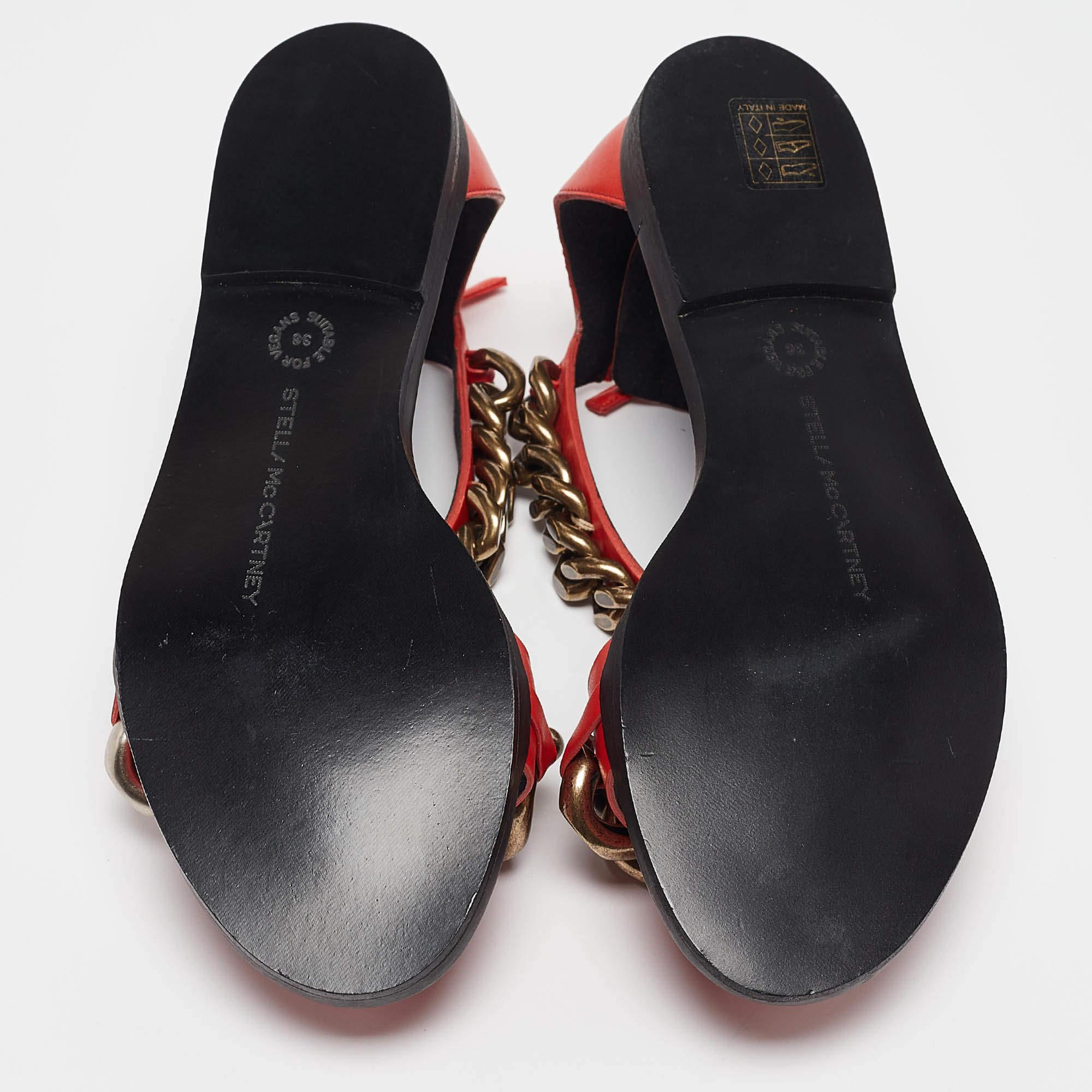 Stella McCartney Orange Faux Leather Falabella Flat Sandals Size 36 For Sale 1