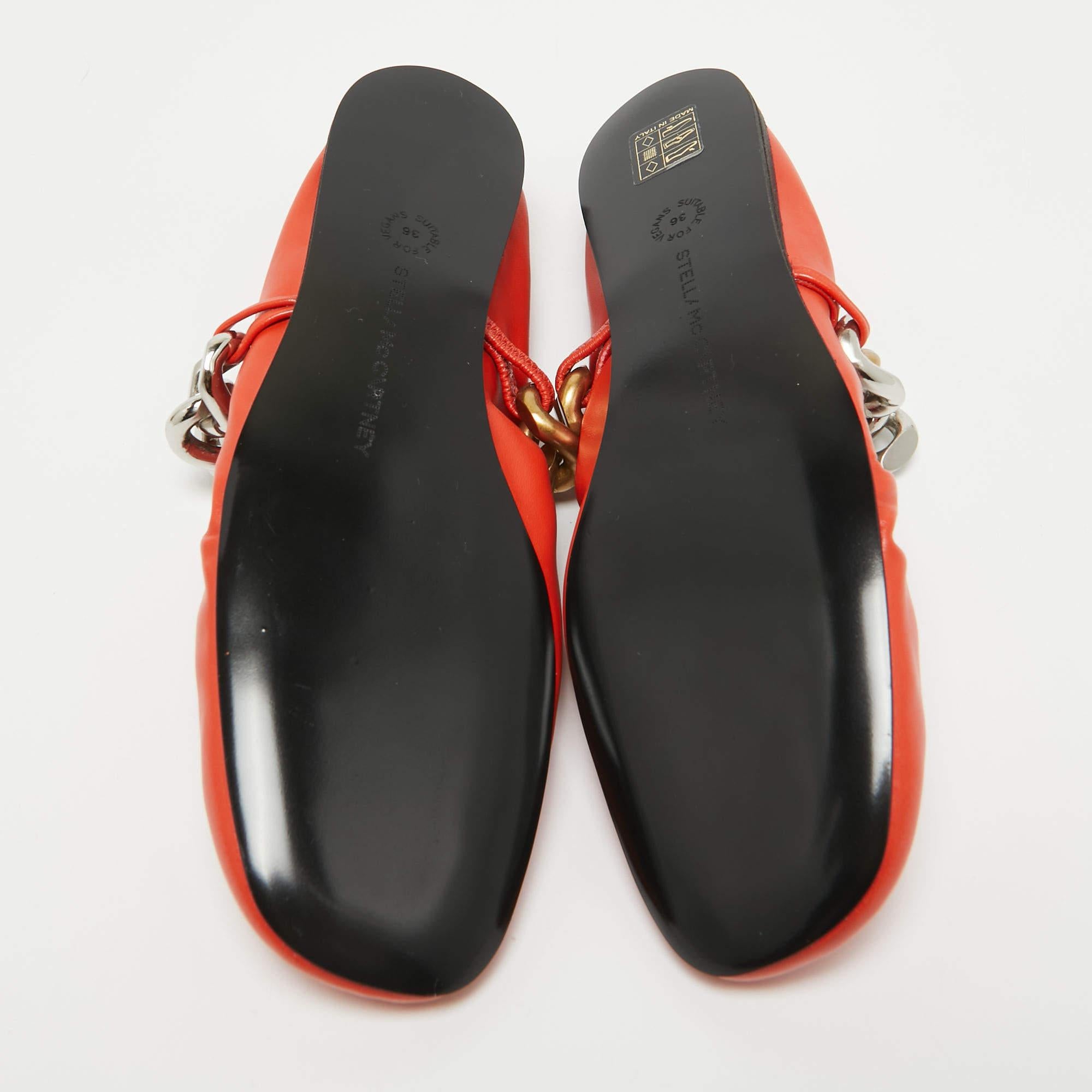 Stella McCartney Orange Faux Leather Falabella Soft Ballet Flats Size 36 For Sale 1