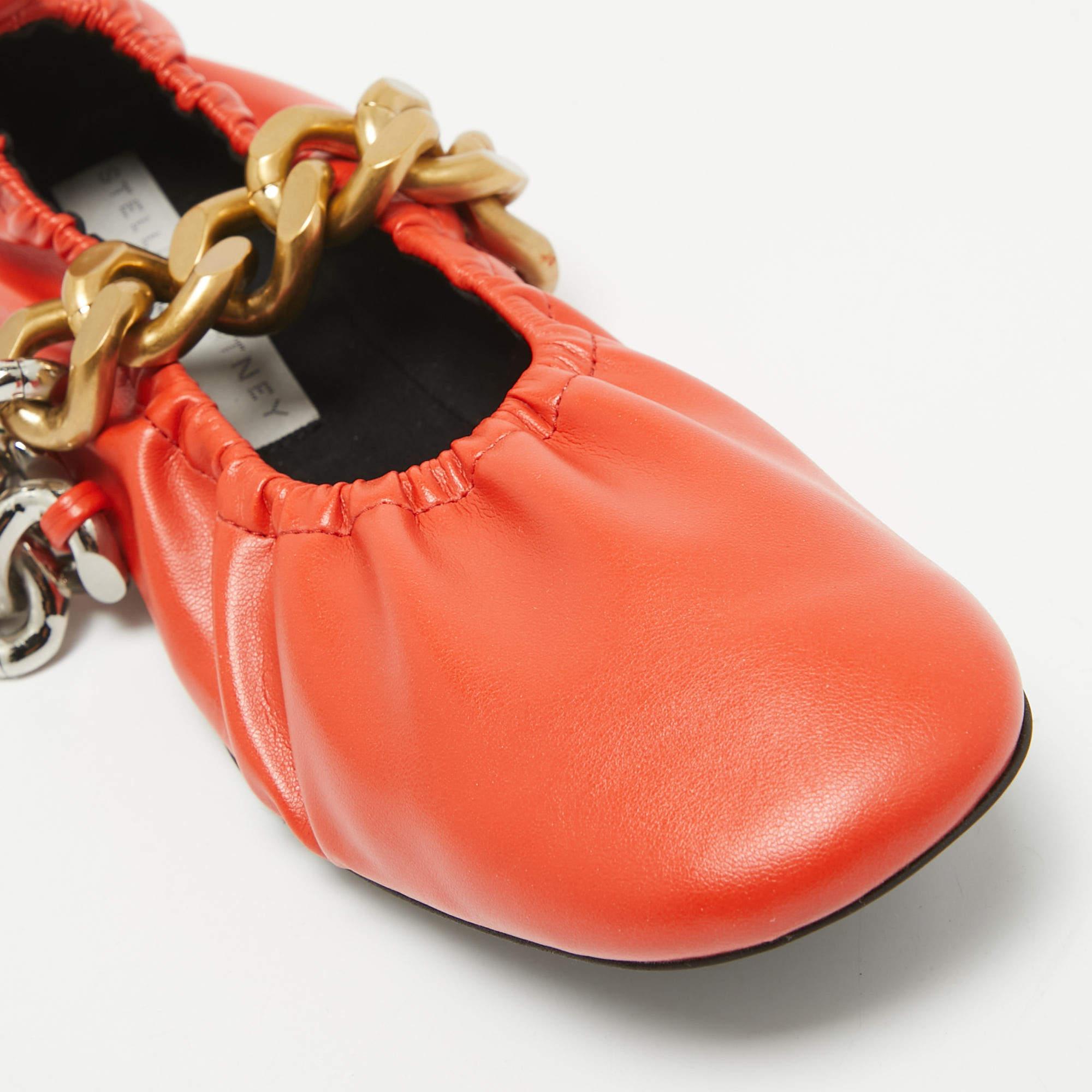 Stella McCartney Orange Faux Leather Falabella Soft Ballet Flats Size 36 For Sale 2