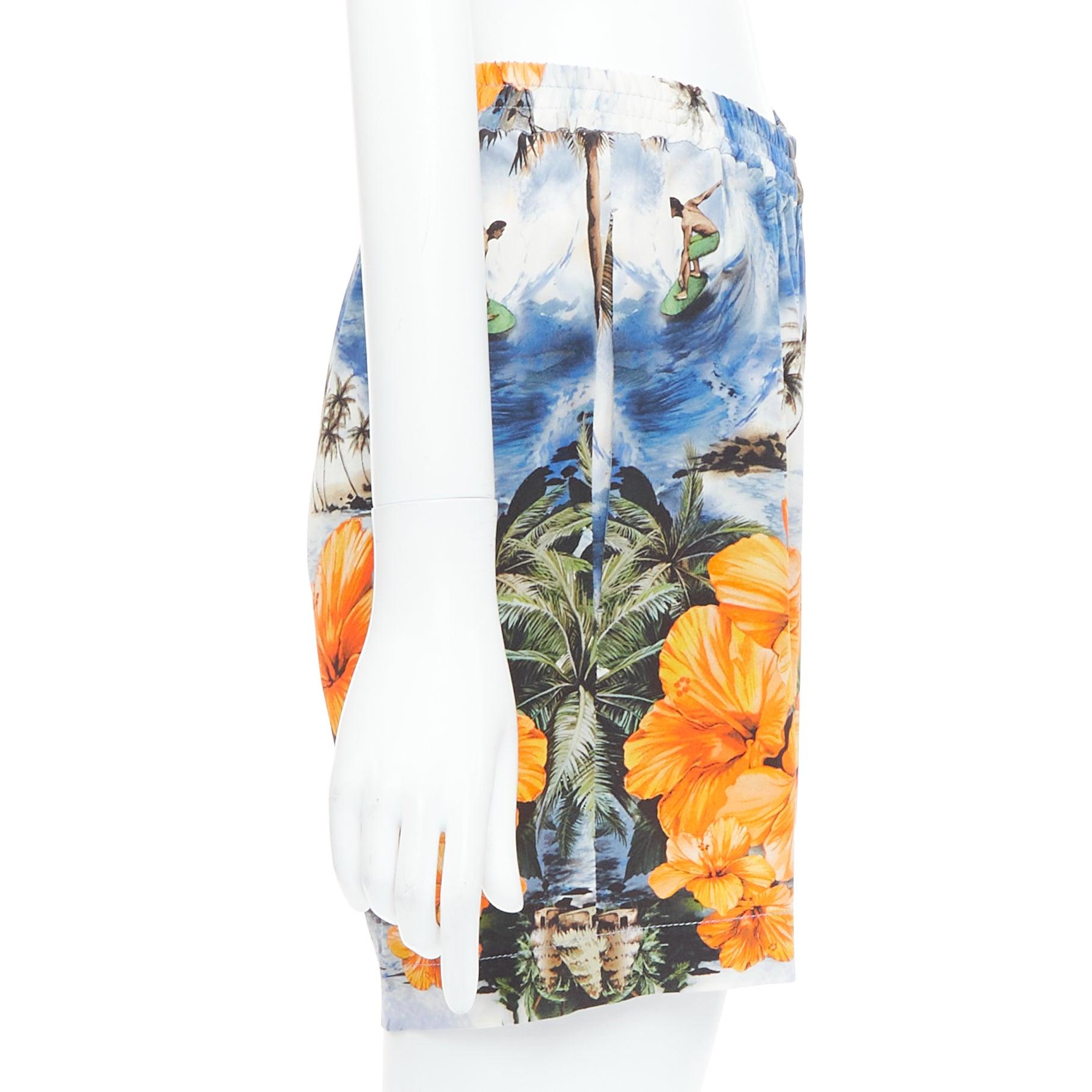 Gray STELLA MCCARTNEY orange flower Hawaiian surfer print silk boxer shorts pant IT36 For Sale