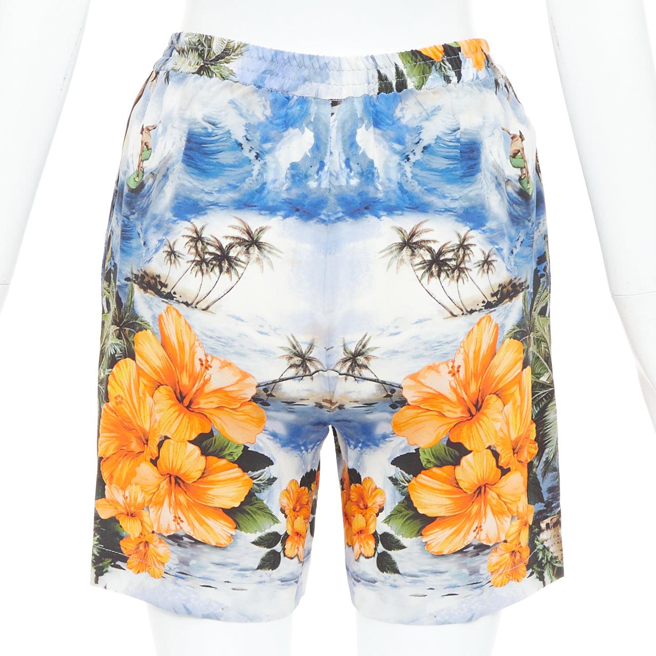 STELLA MCCARTNEY orange flower Hawaiian surfer print silk boxer shorts pant IT36 In Excellent Condition For Sale In Hong Kong, NT