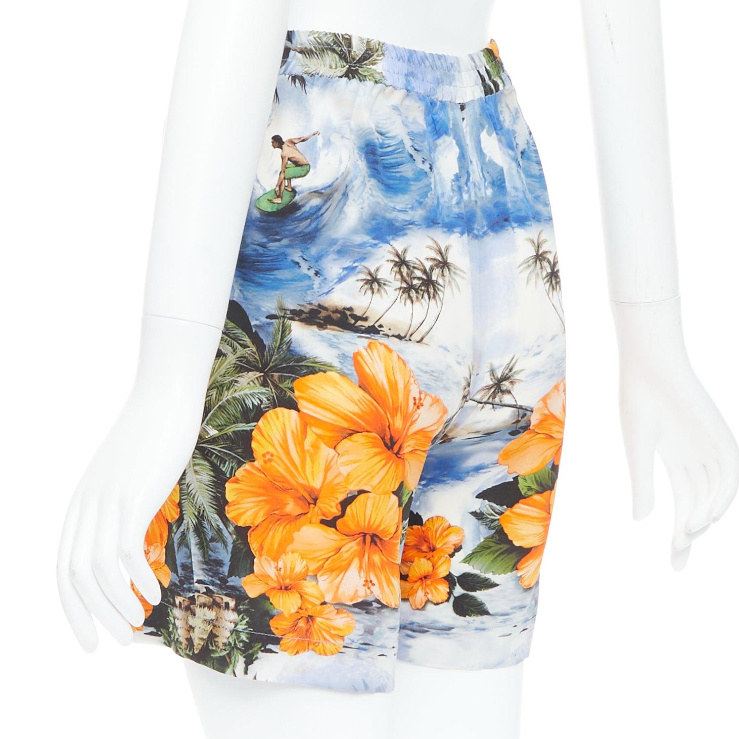 Women's STELLA MCCARTNEY orange flower Hawaiian surfer print silk boxer shorts pant IT36 For Sale