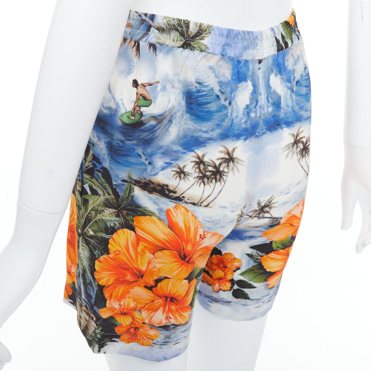 STELLA MCCARTNEY orange flower Hawaiian surfer print silk boxer shorts pant IT36 For Sale 1