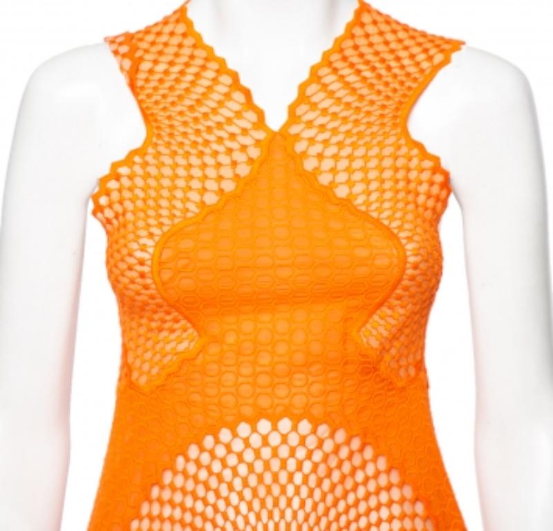 Stella McCartney Orange Lace & Mesh Inset Sleeveless Maxi Dress XS In Good Condition For Sale In Dubai, Al Qouz 2