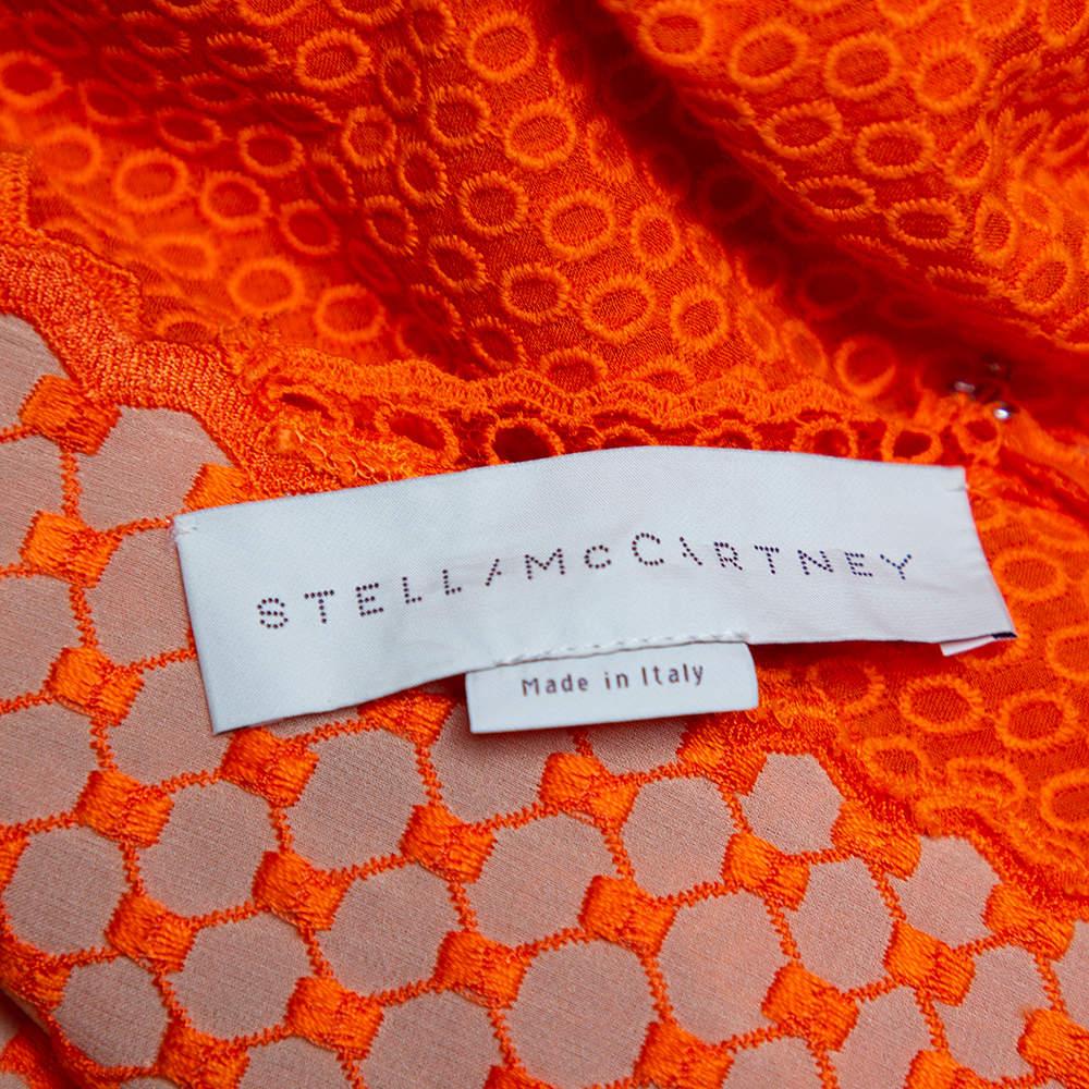 Stella McCartney - Robe longue sans manches en dentelle et maille orange, taille XS en vente 1