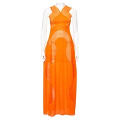Stella McCartney Maxivestido sin mangas de encaje y malla naranja XS