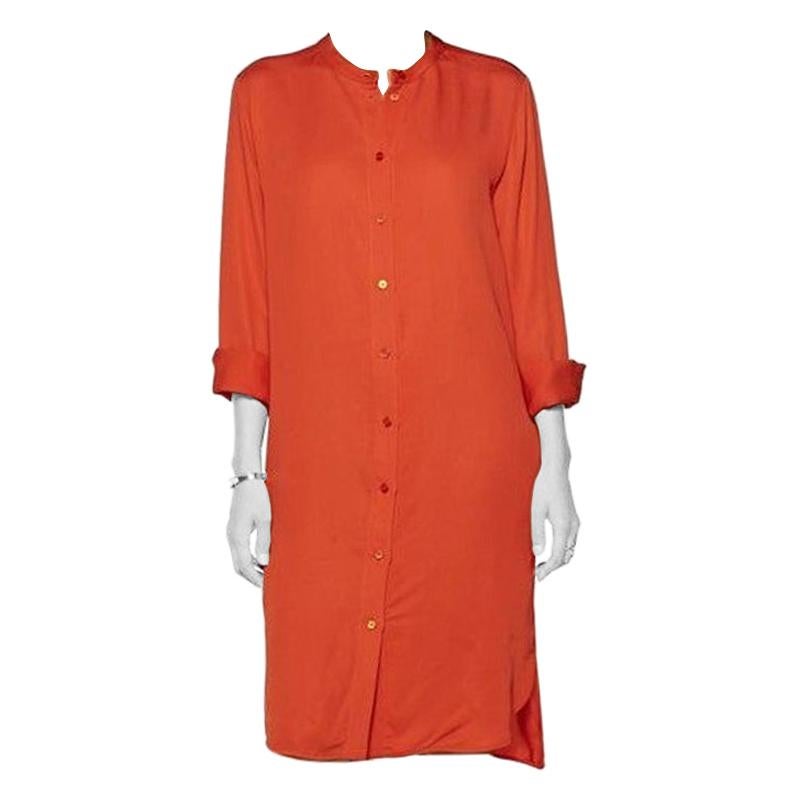 Vestido camisero de seda naranja Stella McCartney - Talla US 4 en venta