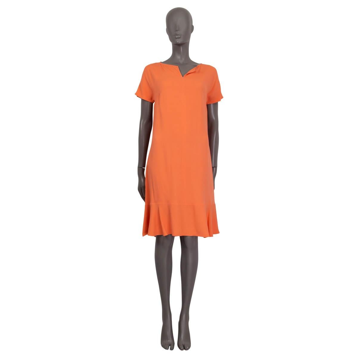 100% authentic Stella McCartney Resort 2016 'Cinthy' dress in light orange viscose (64%), acetate (32%) and elastane (4%). Features a slit at the front neck and short raglan sleeves (sleeve measurements taken from the neck). Unlined. Has been worn