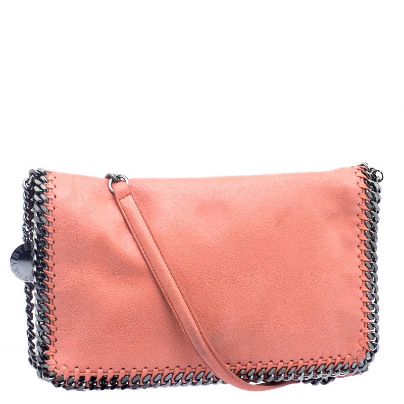 Stella McCartney Peach Faux Leather Falabella Shoulder Bag In Good Condition In Dubai, Al Qouz 2