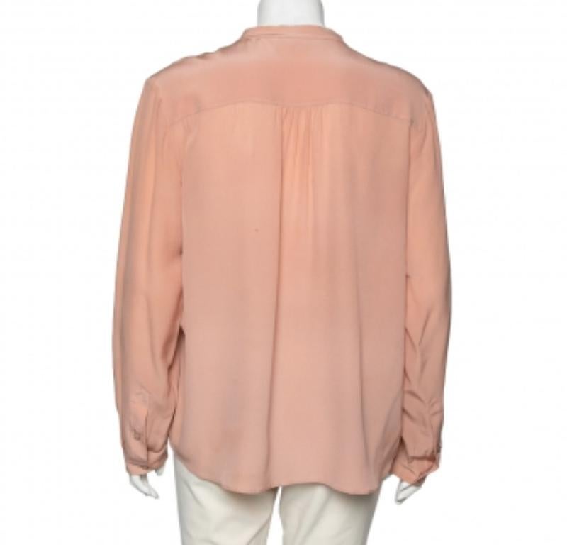 Stella McCartney Blusa de seda melocotón con bolsillo L Beige en venta