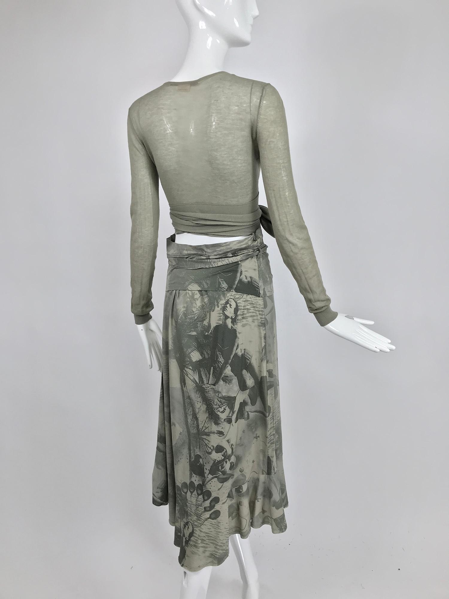 Gray Stella McCartney Photo Print Sage Green Skirt and Wrap Sweater Set 