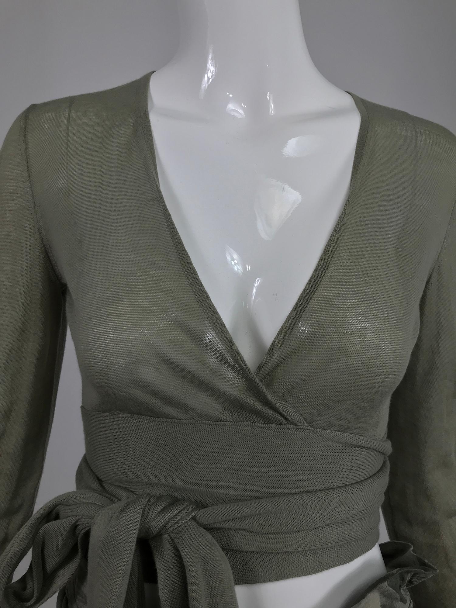 Stella McCartney Photo Print Sage Green Skirt and Wrap Sweater Set  1