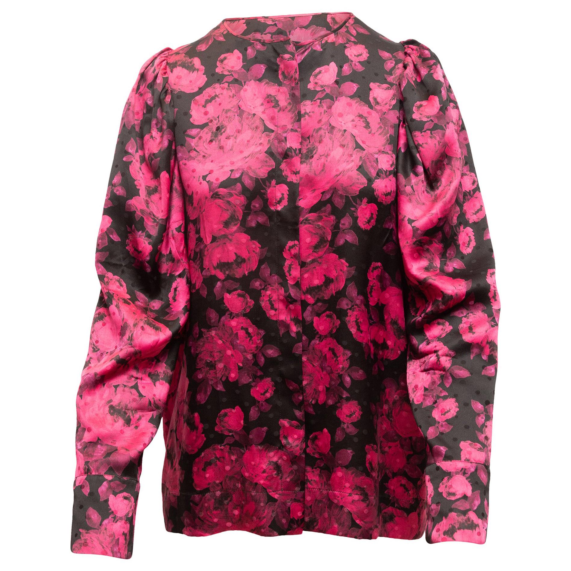 Stella McCartney Pink & Black Silk Floral Print Blouse