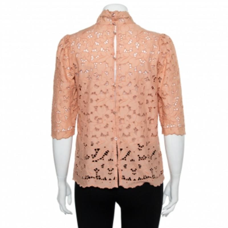 Beige Stella McCartney Pink Eyelet Lace Back Button Detail Top S For Sale