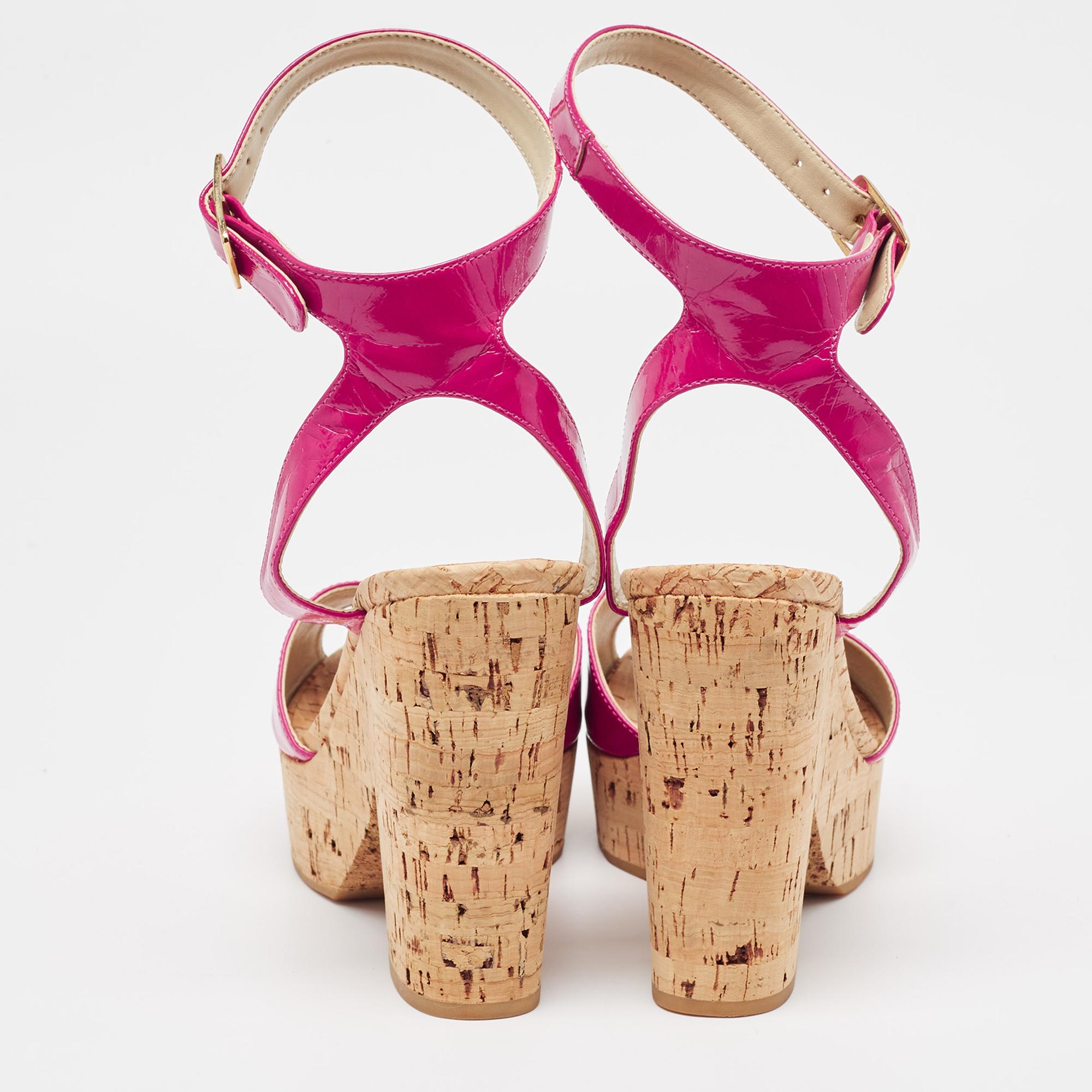 Stella McCartney Sandales à lanières roses à plateforme en faux vernis et liège, taille 39 Pour femmes en vente