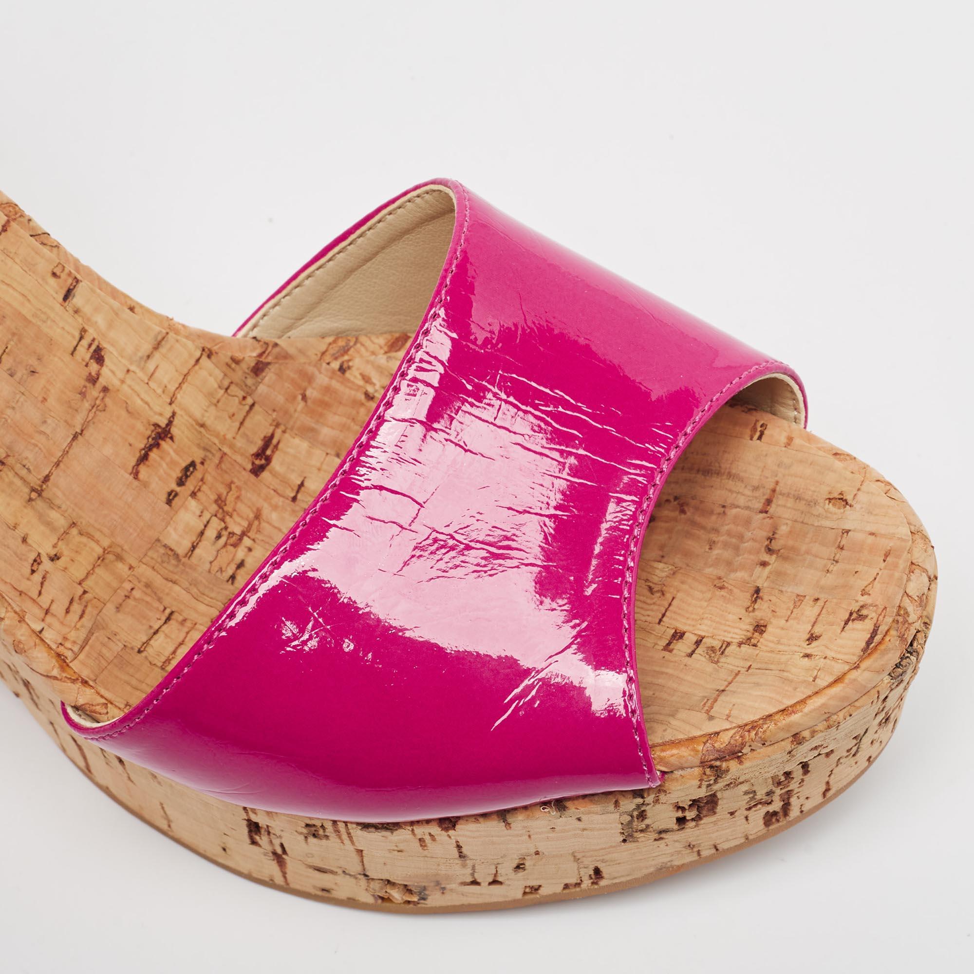Stella McCartney Sandales à lanières roses à plateforme en faux vernis et liège, taille 39 en vente 2