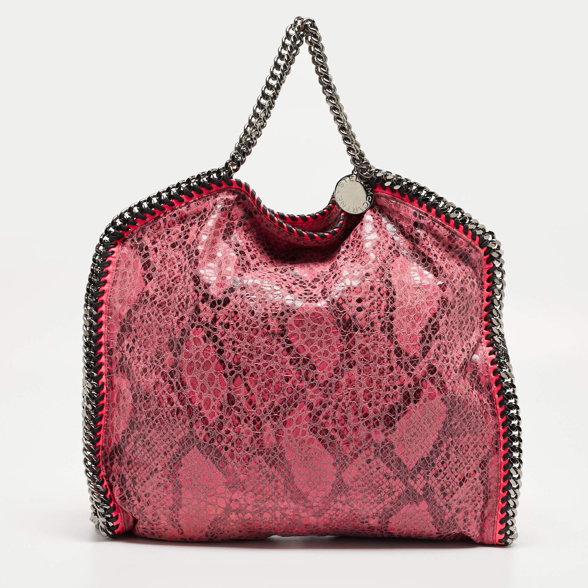 Stella McCartney Pink Faux Python Leather Small Falabella Tote For Sale 5