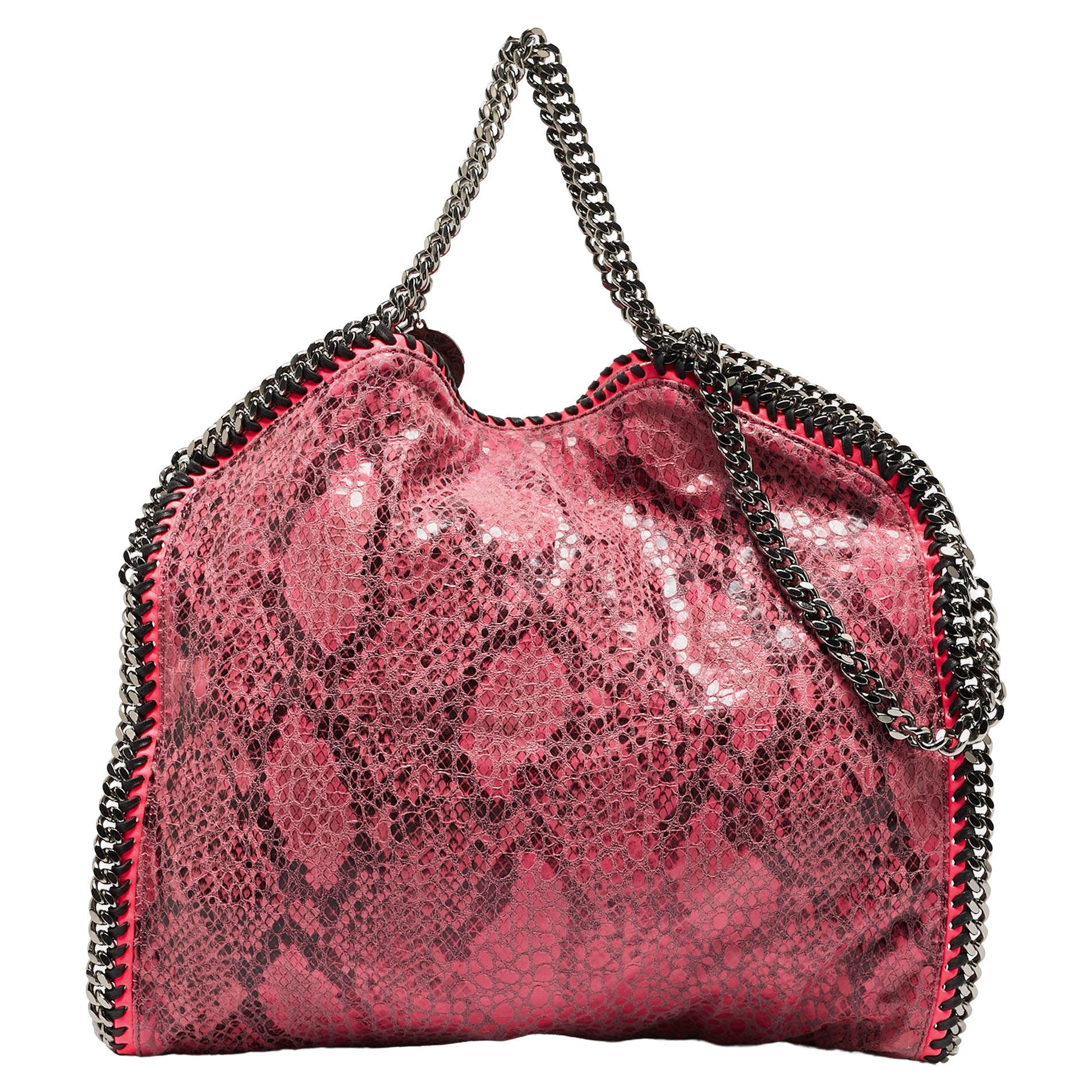 Stella McCartney Pink Faux Python Leather Small Falabella Tote For Sale