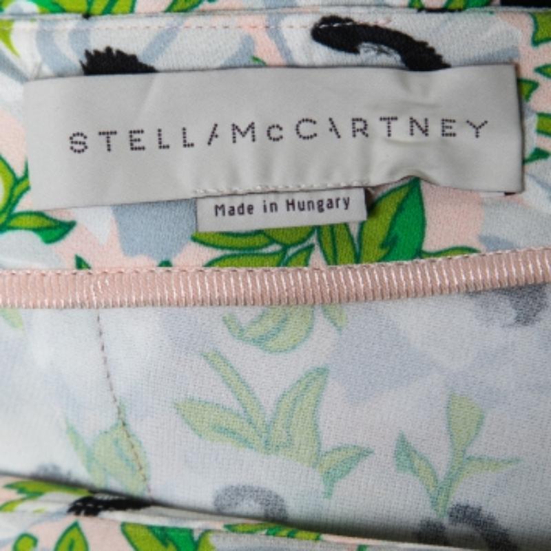 Beige Stella McCartney Pink Floral Printed Crepe Contrast Midi Skirt S For Sale