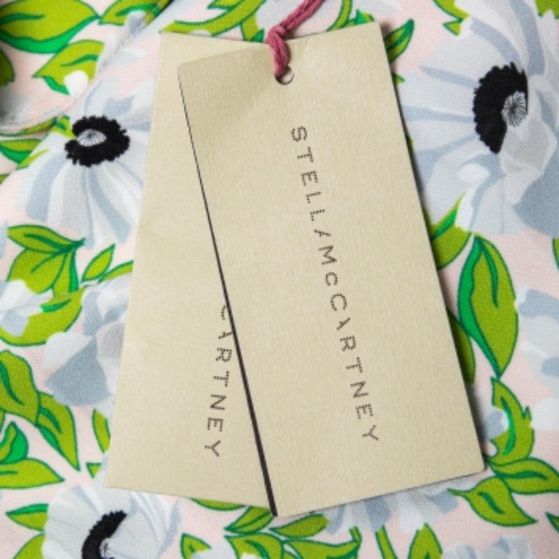 Stella McCartney Pink Floral Printed Crepe Contrast Midi Skirt S For Sale 1