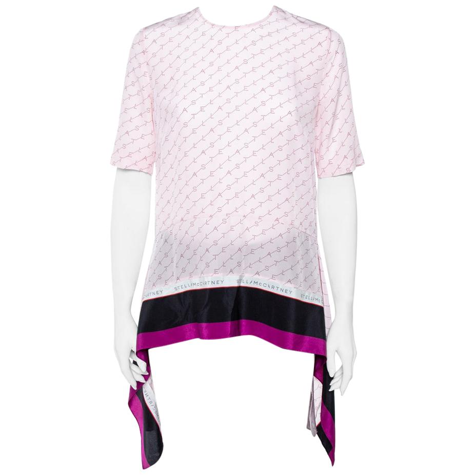 Stella McCartney Pink Monogram Print Silk Blouse S