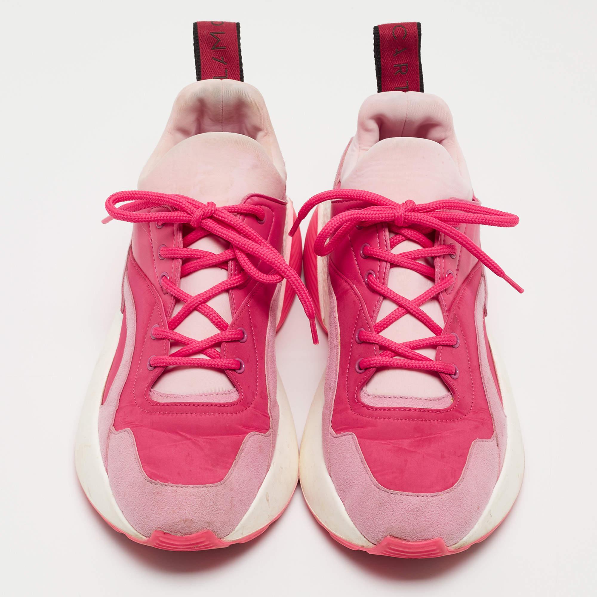 Stella McCartney Pink/Red Nylon and Faux Suede Chunky Sneakers Size 38 In Good Condition For Sale In Dubai, Al Qouz 2