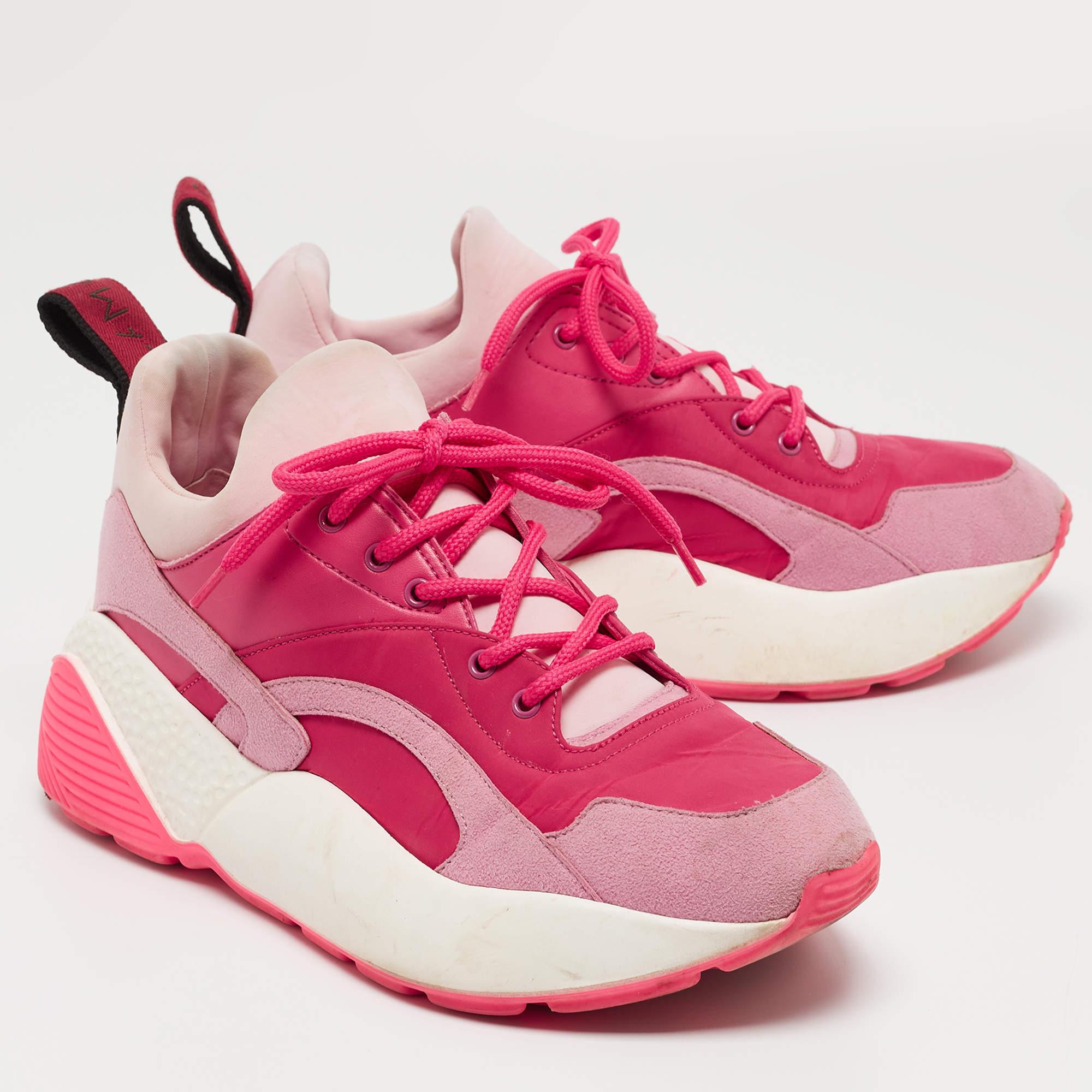 Women's Stella McCartney Pink/Red Nylon and Faux Suede Chunky Sneakers Size 38 For Sale
