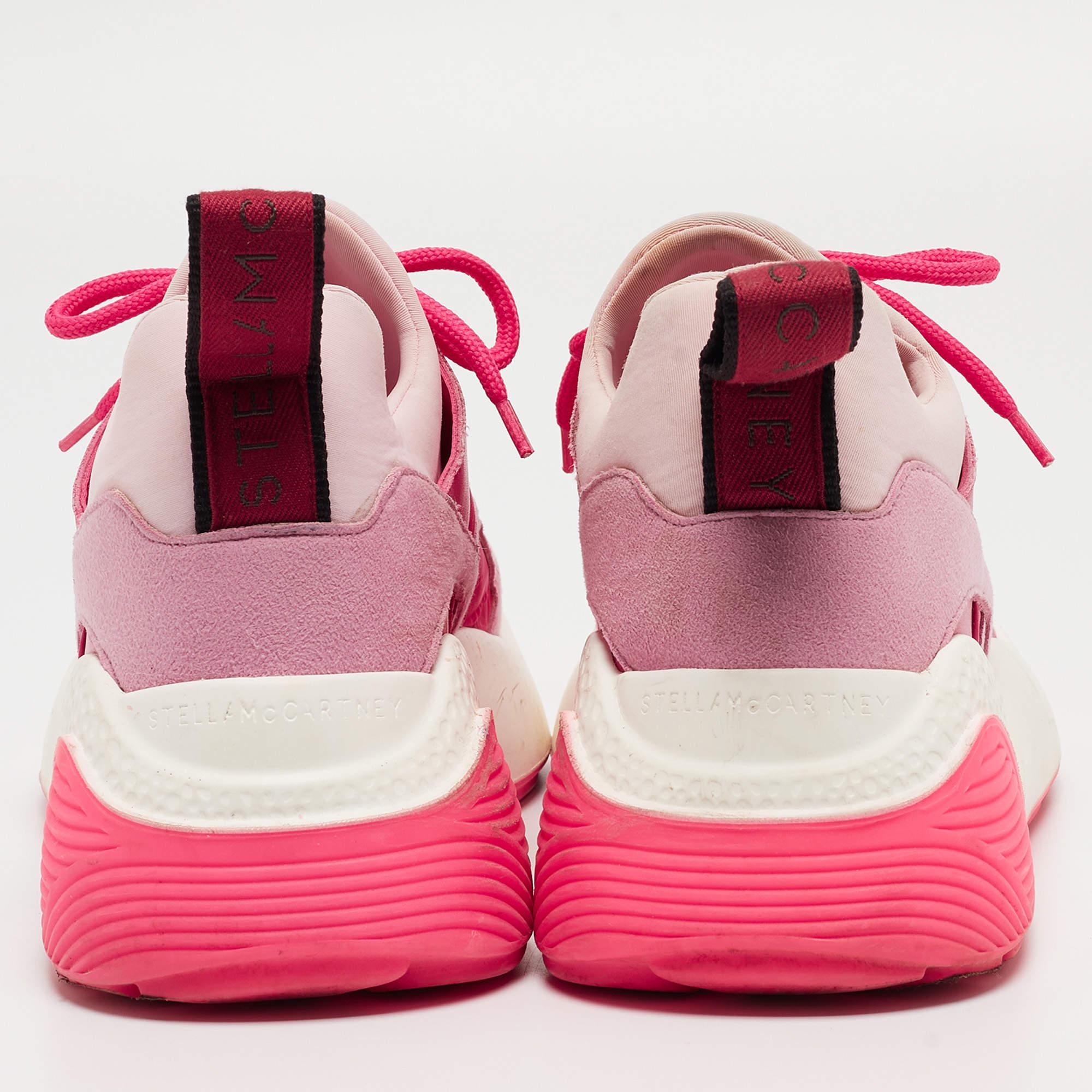 Stella McCartney Pink/Red Nylon and Faux Suede Chunky Sneakers Size 38 For Sale 1