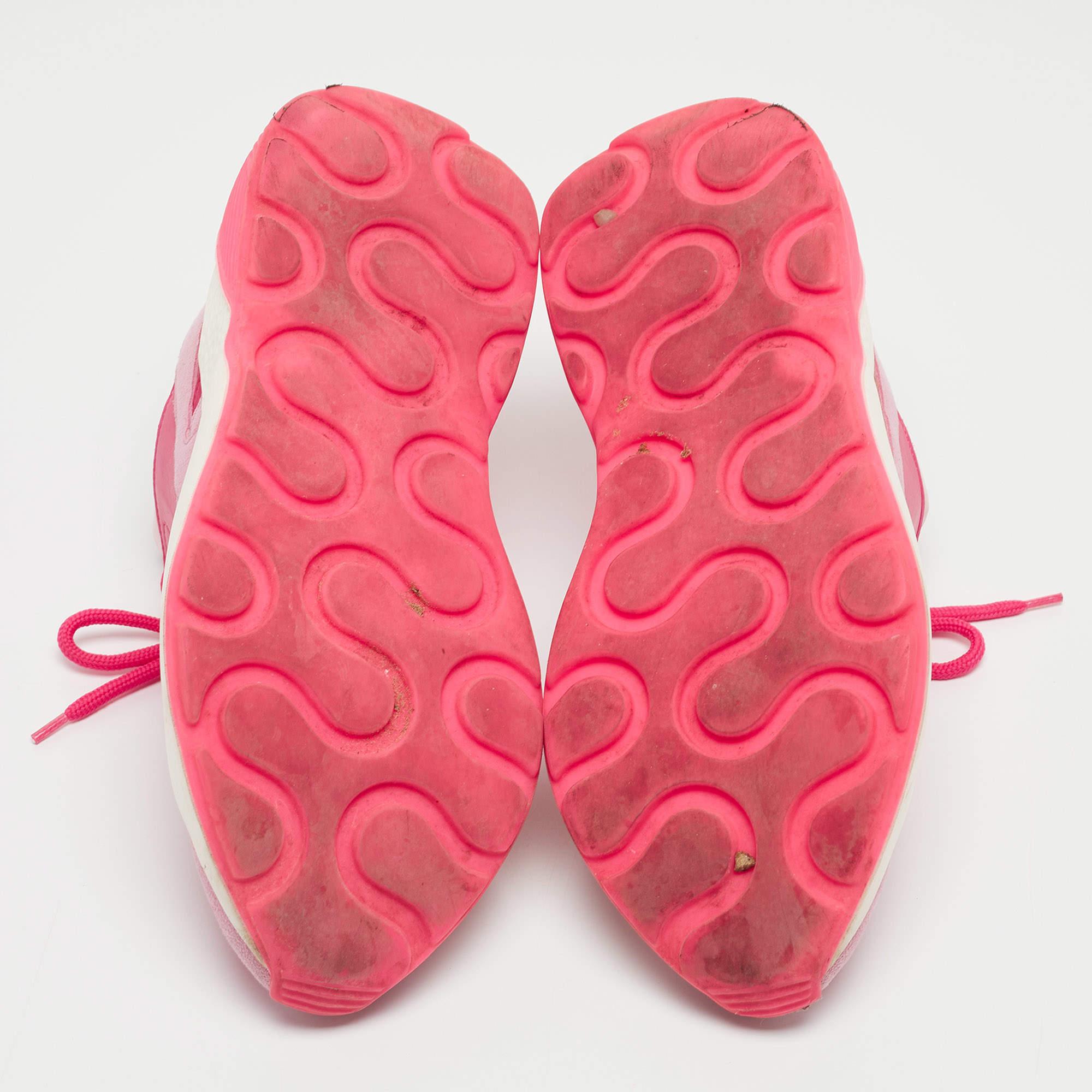 Stella McCartney Pink/Red Nylon and Faux Suede Chunky Sneakers Size 38 For Sale 2