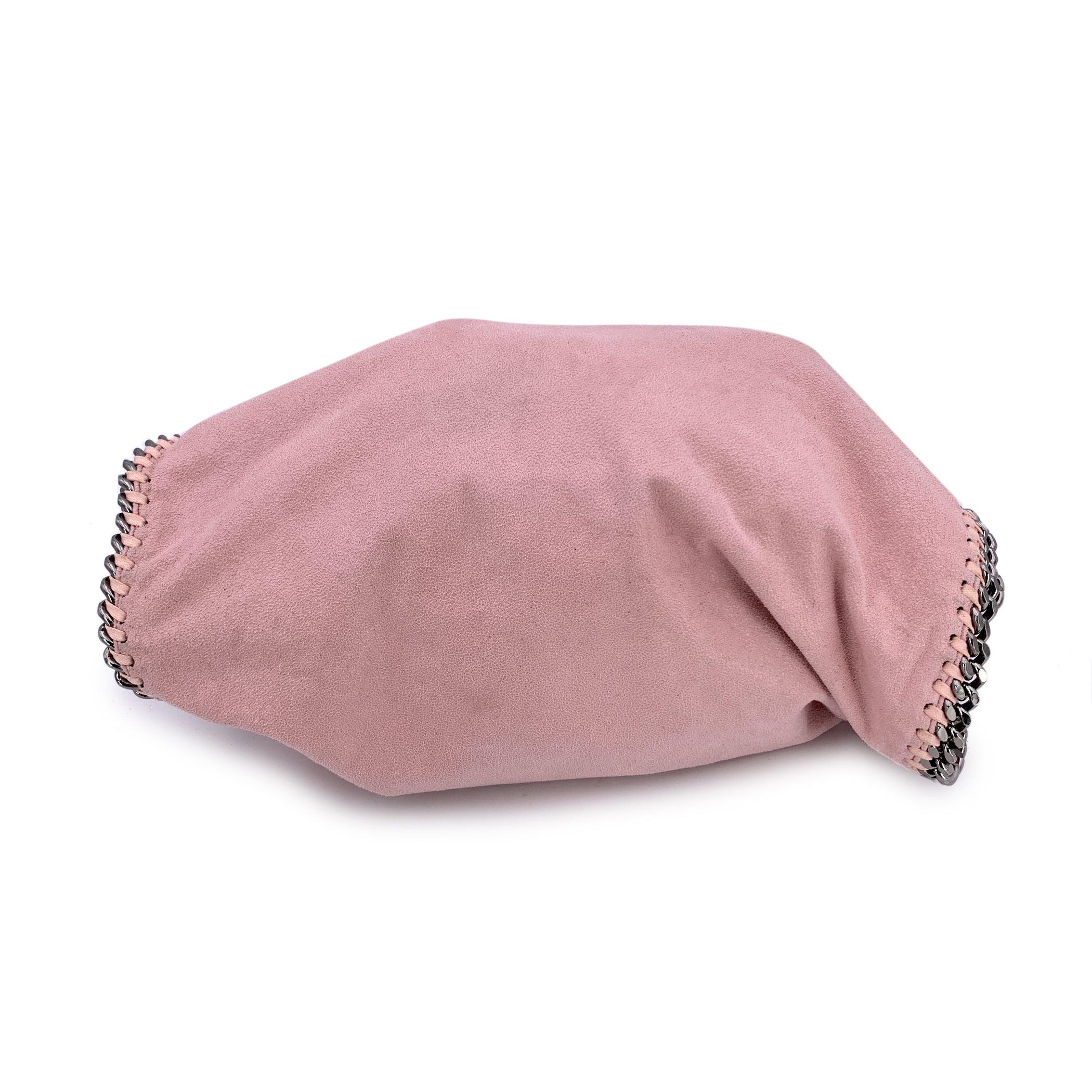 Beige Stella McCartney Pink Suede Like Fold Over Falabella Tote Shoulder Bag For Sale