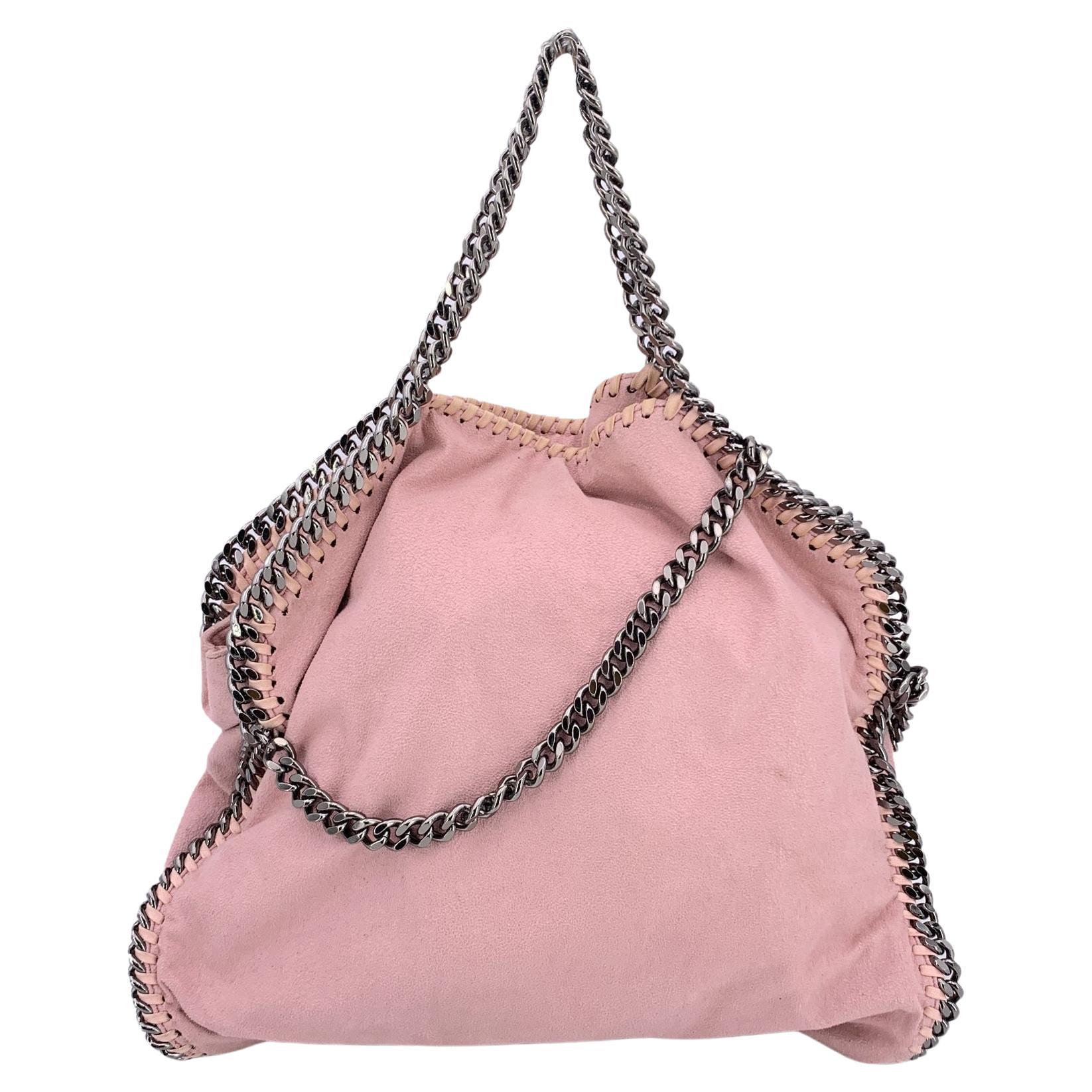 Stella McCartney Pink Suede Like Fold Over Falabella Tote Shoulder Bag For Sale