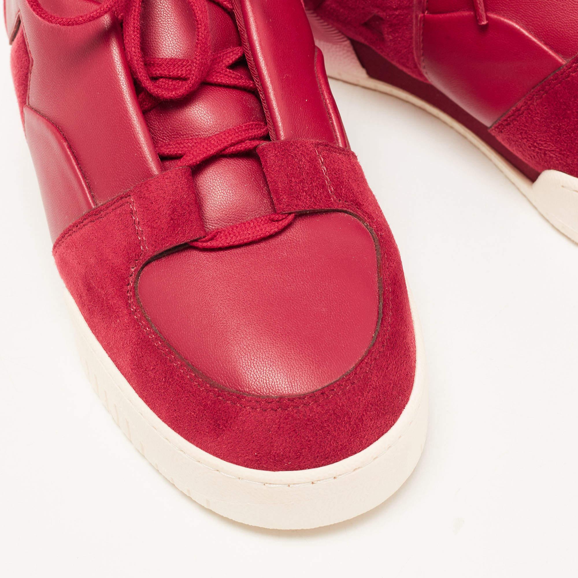 Stella McCartney Red Faux Leather and Faux Suede High Top Sneakers Size 37 6