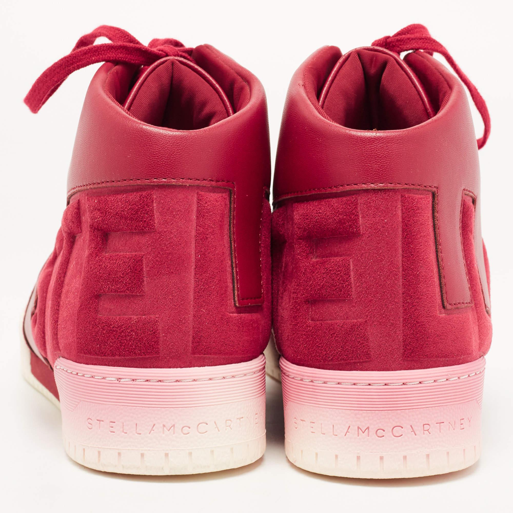 Stella McCartney Red Faux Leather and Faux Suede High Top Sneakers Size 37 In New Condition In Dubai, Al Qouz 2