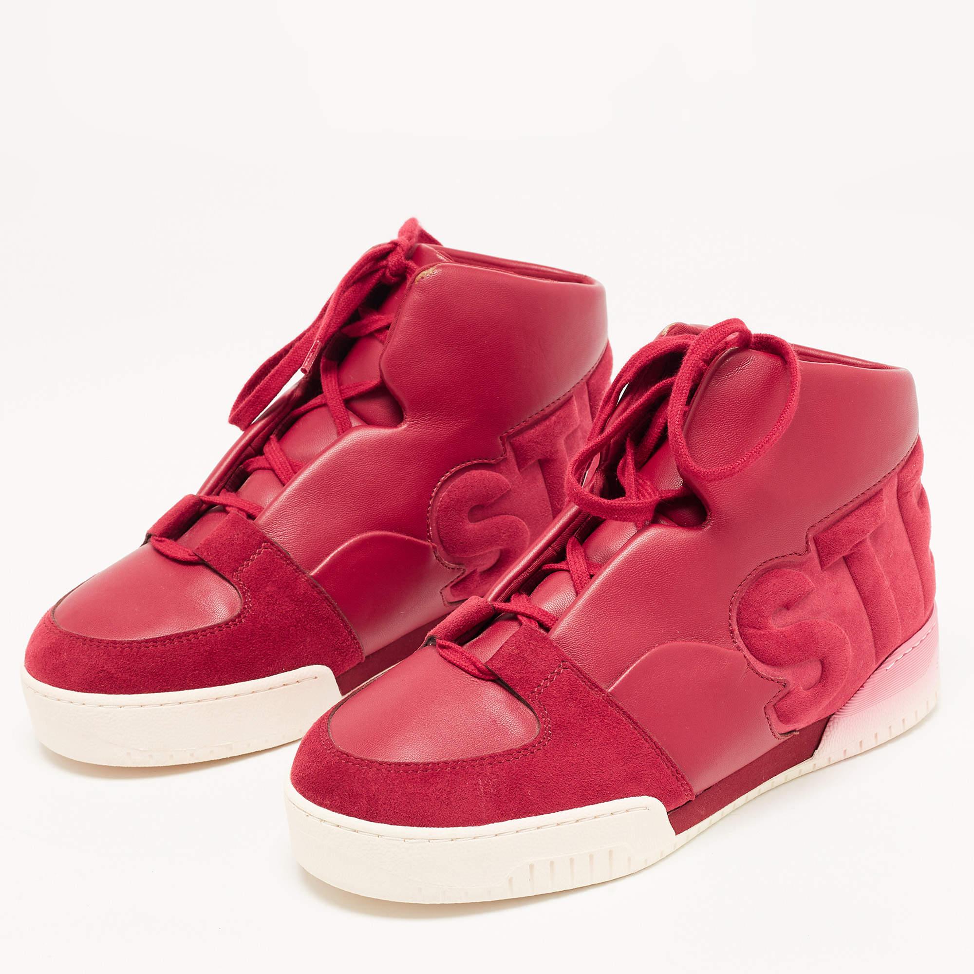 Women's Stella McCartney Red Faux Leather and Faux Suede High Top Sneakers Size 37